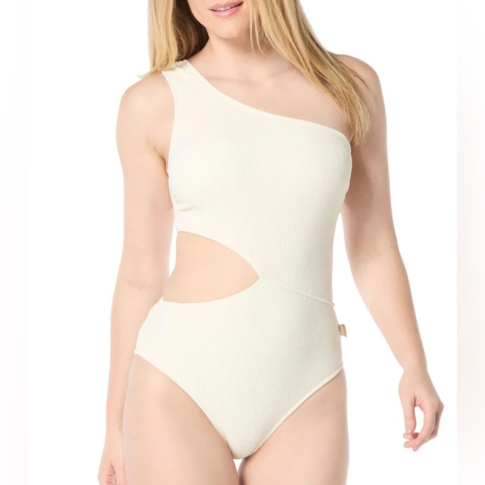 Michael Kors Women's One-Shoulder Side-Cutout Swimsuit Color Bone